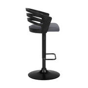 Adele Adjustable Height Swivel Gray Faux Leather and Black Wood Bar Stool with Black Base - Furniture City (CA)l