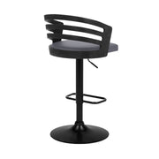Adele Adjustable Height Swivel Gray Faux Leather and Black Wood Bar Stool with Black Base - Furniture City (CA)l