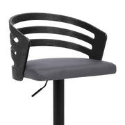 Adele Adjustable Height Swivel Gray Faux Leather and Black Wood Bar Stool with Black Base - Furniture City (CA)l