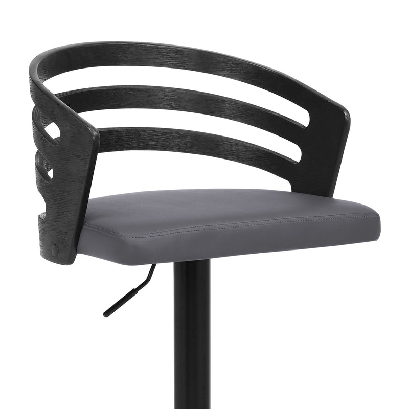 Adele Adjustable Height Swivel Gray Faux Leather and Black Wood Bar Stool with Black Base - Furniture City (CA)l