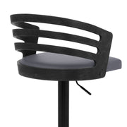 Adele Adjustable Height Swivel Gray Faux Leather and Black Wood Bar Stool with Black Base - Furniture City (CA)l