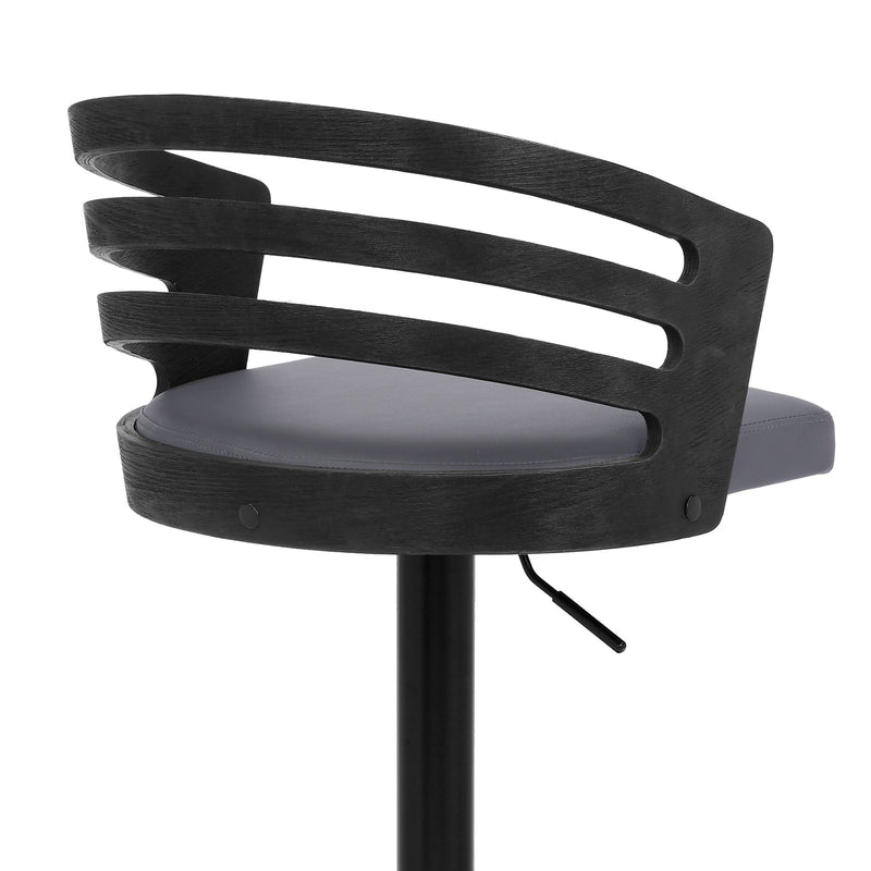Adele Adjustable Height Swivel Gray Faux Leather and Black Wood Bar Stool with Black Base - Furniture City (CA)l