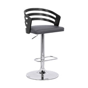 Adele Adjustable Height Swivel Gray Faux Leather and Black Wood Bar Stool with Chrome Base - Furniture City (CA)l