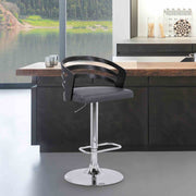 Adele Adjustable Height Swivel Gray Faux Leather and Black Wood Bar Stool with Chrome Base - Furniture City (CA)l