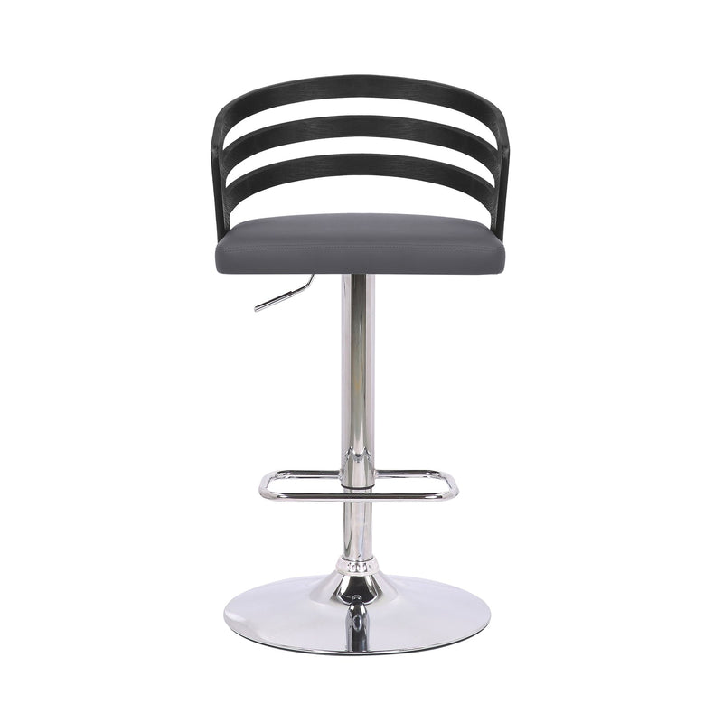 Adele Adjustable Height Swivel Gray Faux Leather and Black Wood Bar Stool with Chrome Base - Furniture City (CA)l