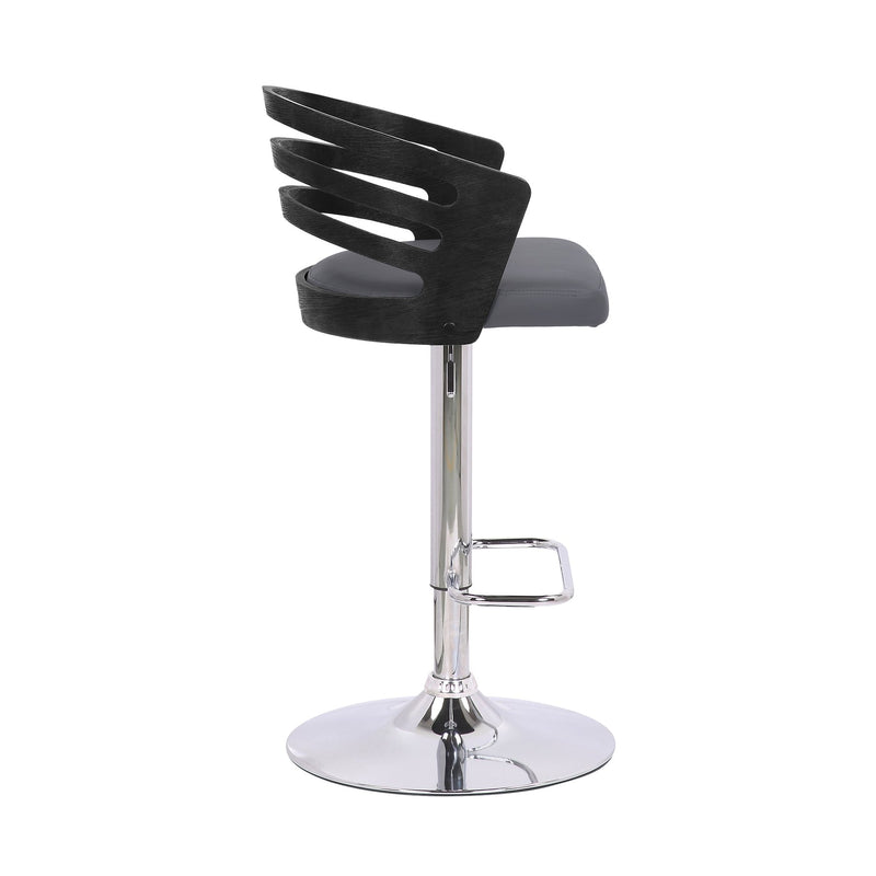 Adele Adjustable Height Swivel Gray Faux Leather and Black Wood Bar Stool with Chrome Base - Furniture City (CA)l