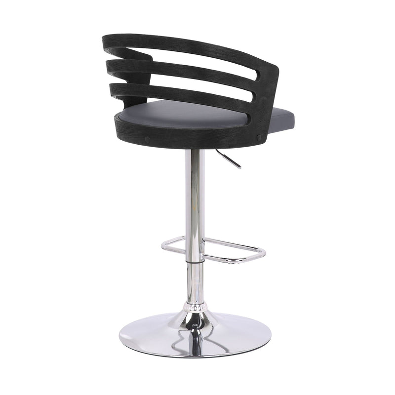 Adele Adjustable Height Swivel Gray Faux Leather and Black Wood Bar Stool with Chrome Base - Furniture City (CA)l