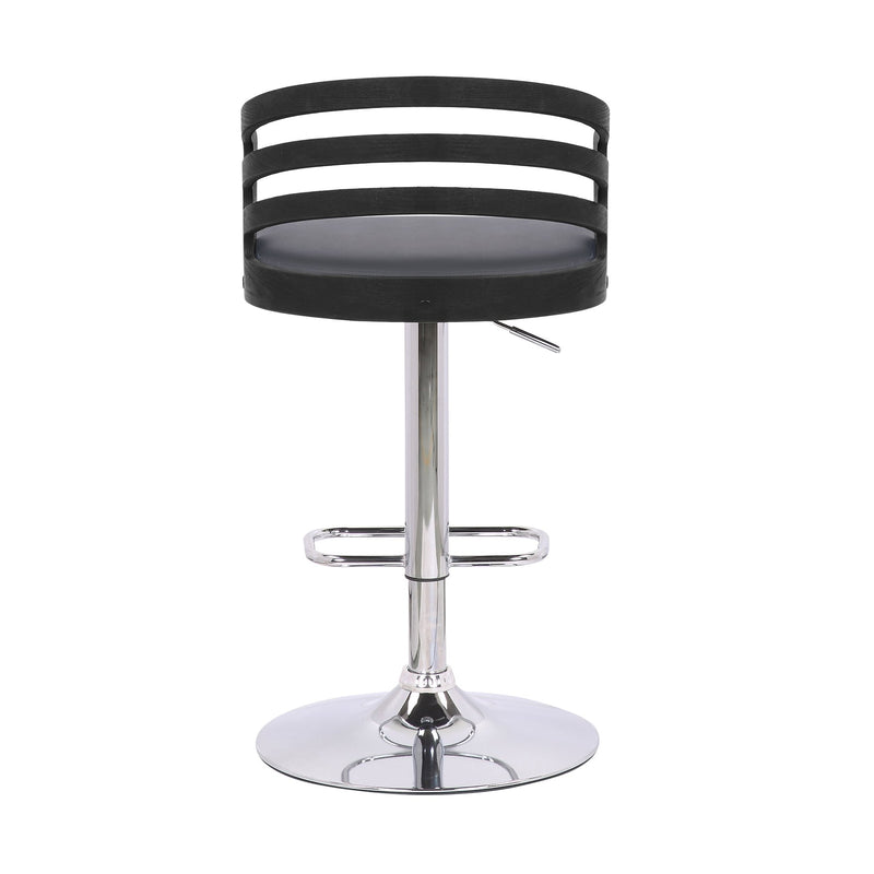 Adele Adjustable Height Swivel Gray Faux Leather and Black Wood Bar Stool with Chrome Base - Furniture City (CA)l