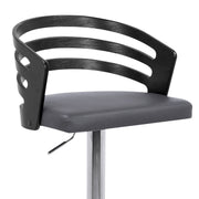 Adele Adjustable Height Swivel Gray Faux Leather and Black Wood Bar Stool with Chrome Base - Furniture City (CA)l