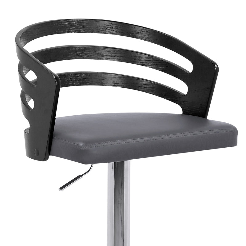 Adele Adjustable Height Swivel Gray Faux Leather and Black Wood Bar Stool with Chrome Base - Furniture City (CA)l