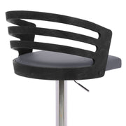Adele Adjustable Height Swivel Gray Faux Leather and Black Wood Bar Stool with Chrome Base - Furniture City (CA)l