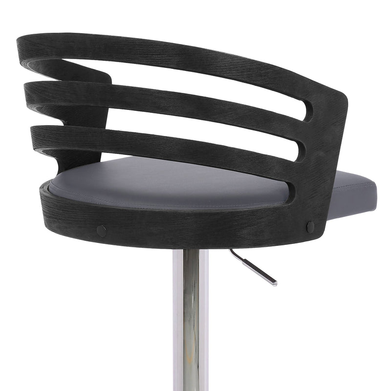 Adele Adjustable Height Swivel Gray Faux Leather and Black Wood Bar Stool with Chrome Base - Furniture City (CA)l