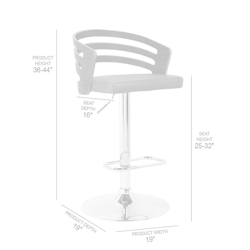 Adele Adjustable Height Swivel Gray Faux Leather and Black Wood Bar Stool with Chrome Base - Furniture City (CA)l