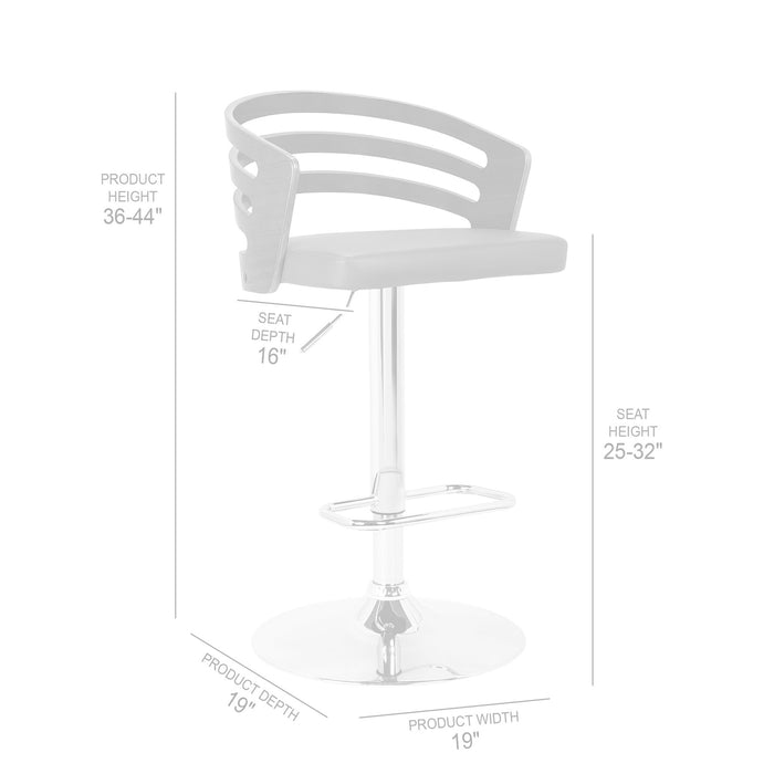Adele Adjustable Height Swivel Gray Faux Leather and Black Wood Bar Stool with Chrome Base