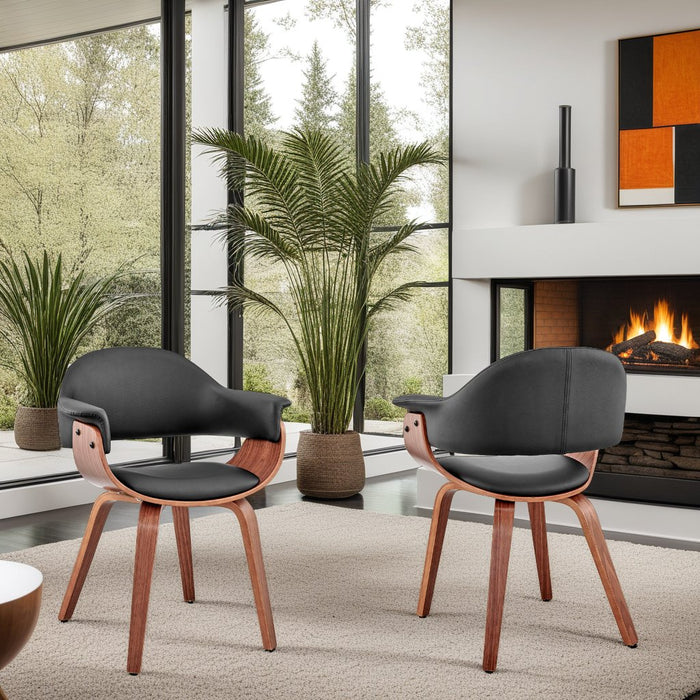 Adalyn Black Faux Leather and Walnut Wood Dining Room Accent Chair