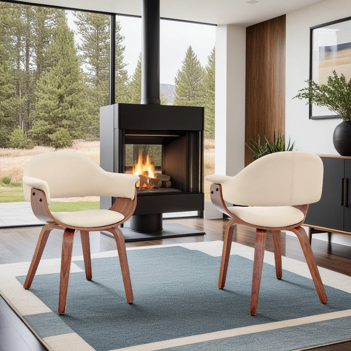 Adalyn Cream Faux Leather and Walnut Wood Dining Room Accent Chair