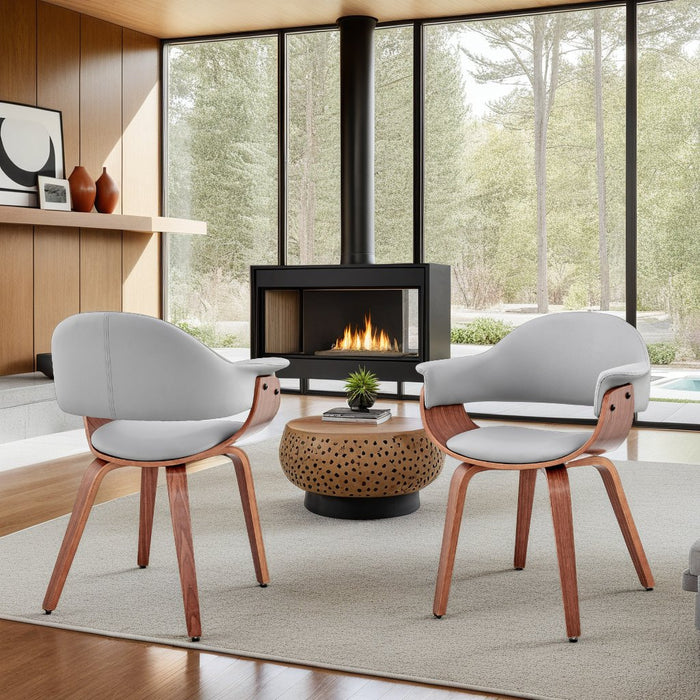 Adalyn Gray Faux Leather and Walnut Wood Dining Room Accent Chair