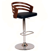 Adele Adjustable Height Swivel Black Faux Leather and Walnut Wood Bar Stool with Chrome Base - Furniture City (CA)l