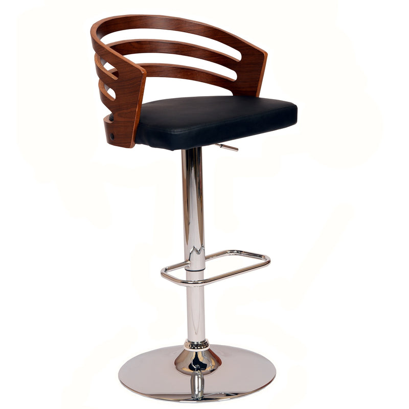 Adele Adjustable Height Swivel Black Faux Leather and Walnut Wood Bar Stool with Chrome Base - Furniture City (CA)l