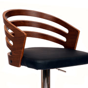 Adele Adjustable Height Swivel Black Faux Leather and Walnut Wood Bar Stool with Chrome Base - Furniture City (CA)l