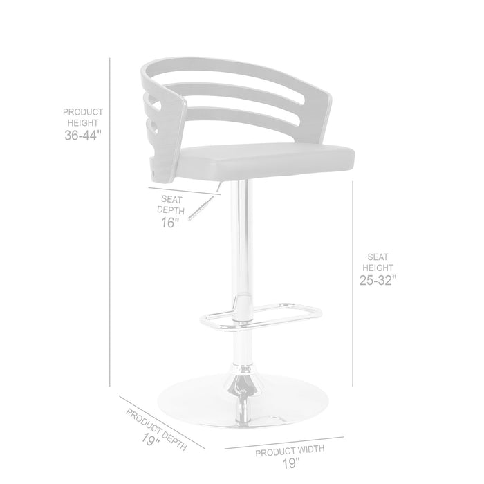 Adele Adjustable Height Swivel Black Faux Leather and Walnut Wood Bar Stool with Chrome Base