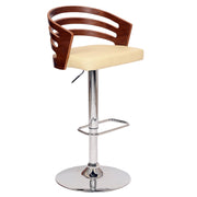 Adele Adjustable Height Swivel Cream Faux Leather and Walnut Wood Bar Stool with Chrome Base - Furniture City (CA)l