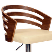 Adele Adjustable Height Swivel Cream Faux Leather and Walnut Wood Bar Stool with Chrome Base - Furniture City (CA)l
