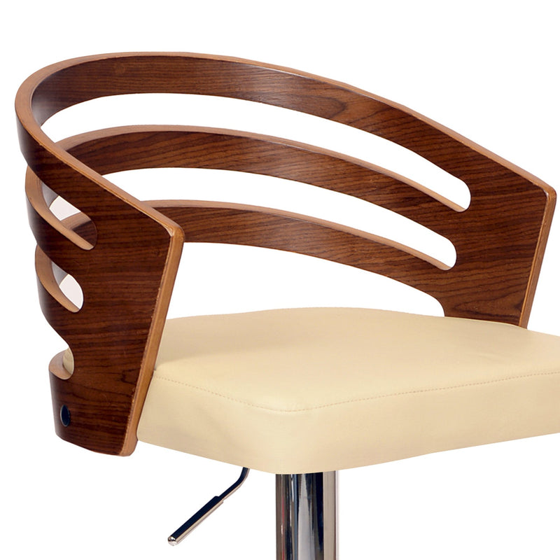 Adele Adjustable Height Swivel Cream Faux Leather and Walnut Wood Bar Stool with Chrome Base - Furniture City (CA)l