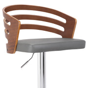 Adele Adjustable Height Swivel Gray Faux Leather and Walnut Wood Bar Stool with Chrome Base - Furniture City (CA)l