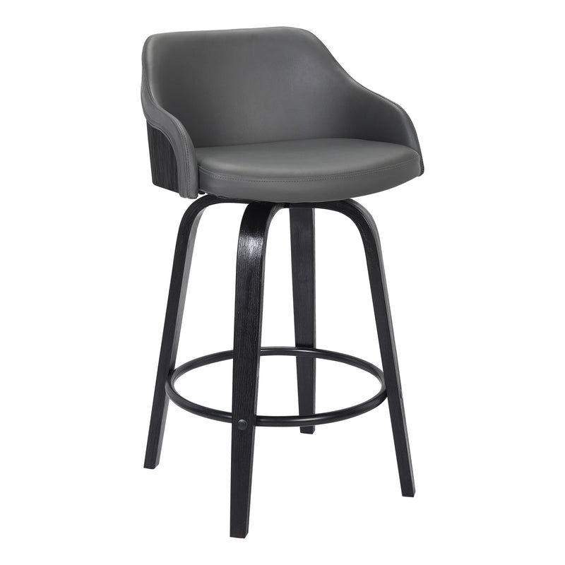 Alec 26" Counter Height Swivel Gray Faux Leather and Black Wood Bar Stool - Furniture City (CA)l