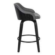 Alec 26" Counter Height Swivel Gray Faux Leather and Black Wood Bar Stool - Furniture City (CA)l