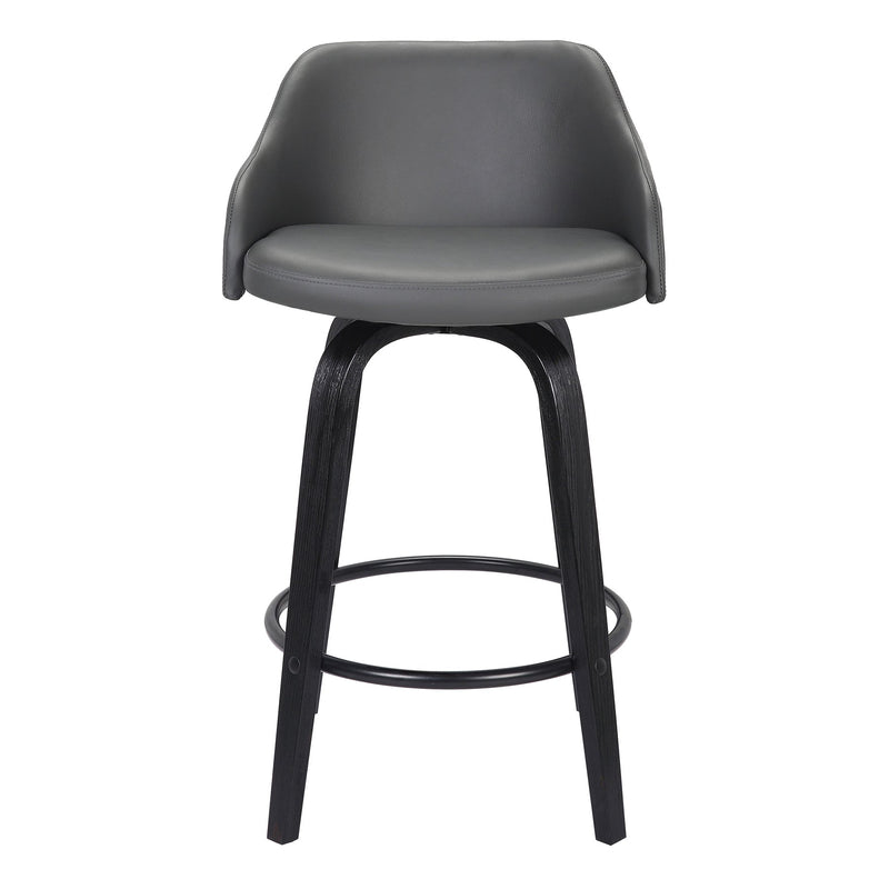 Alec 30" Bar Height Swivel Gray Faux Leather and Black Wood Bar Stool - Furniture City (CA)l