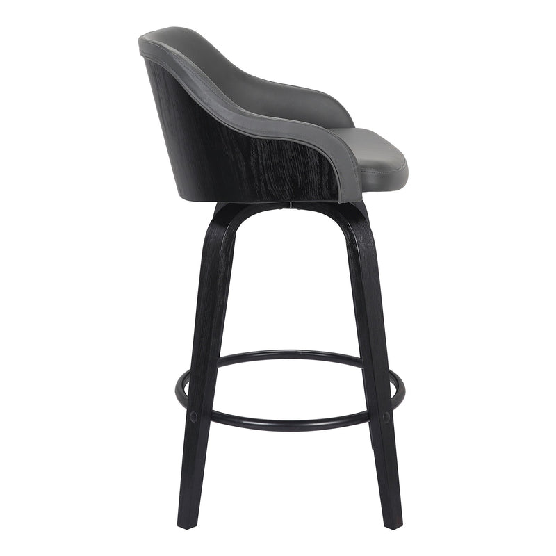 Alec 30" Bar Height Swivel Gray Faux Leather and Black Wood Bar Stool - Furniture City (CA)l