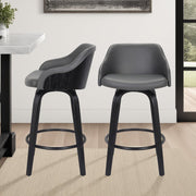Alec 30" Bar Height Swivel Gray Faux Leather and Black Wood Bar Stool - Furniture City (CA)l