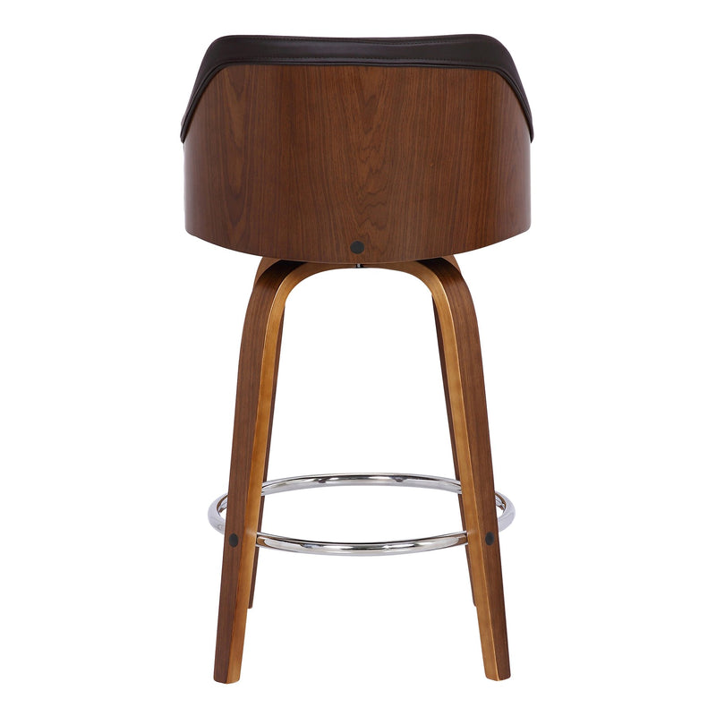 Alec 26" Counter Height Swivel Brown Faux Leather and Walnut Wood Bar Stool - Furniture City (CA)l