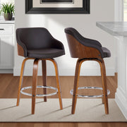 Alec 26" Counter Height Swivel Brown Faux Leather and Walnut Wood Bar Stool - Furniture City (CA)l
