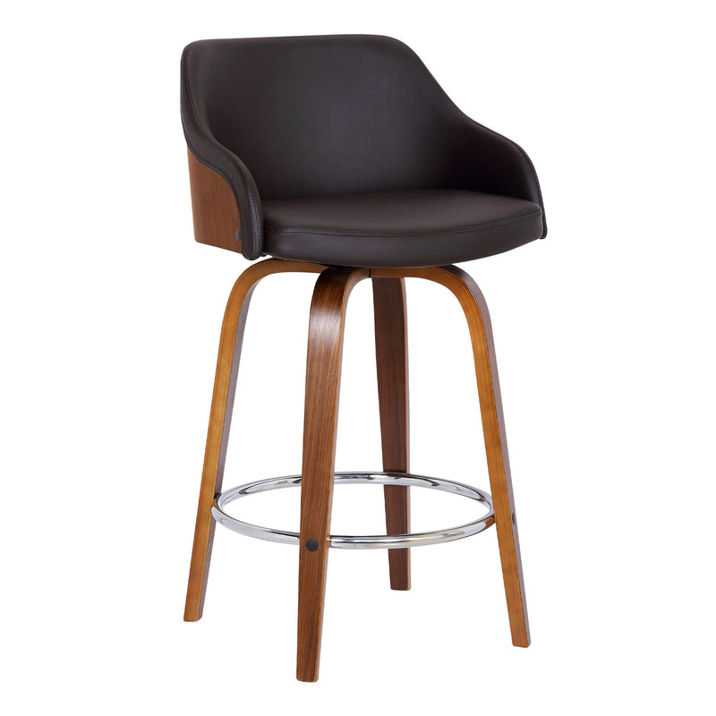 Alec 30" Bar Height Swivel Brown Faux Leather and Walnut Wood Bar Stool - Furniture City (CA)l