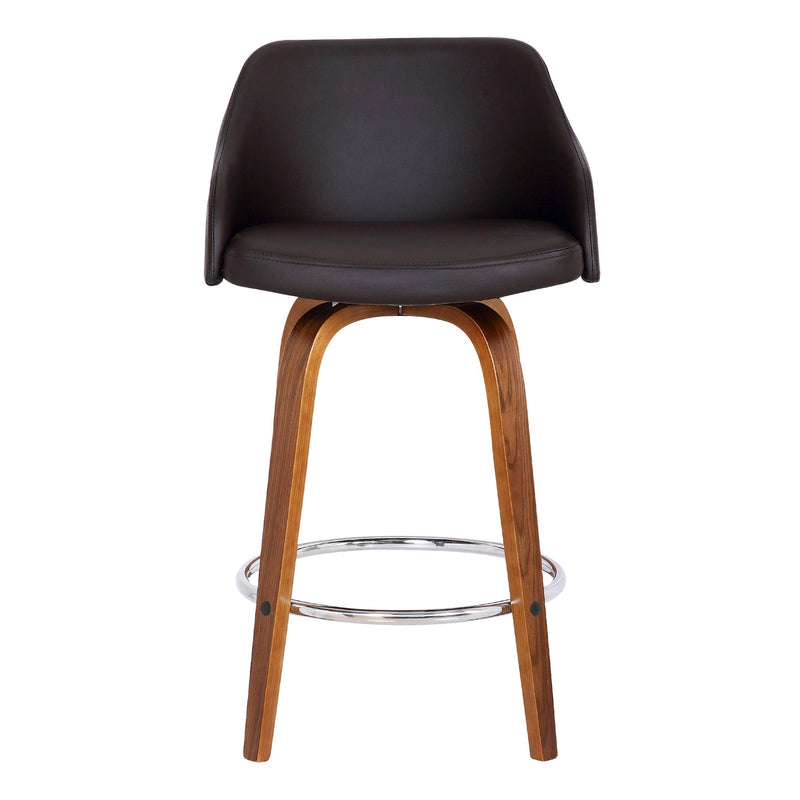 Alec 30" Bar Height Swivel Brown Faux Leather and Walnut Wood Bar Stool - Furniture City (CA)l
