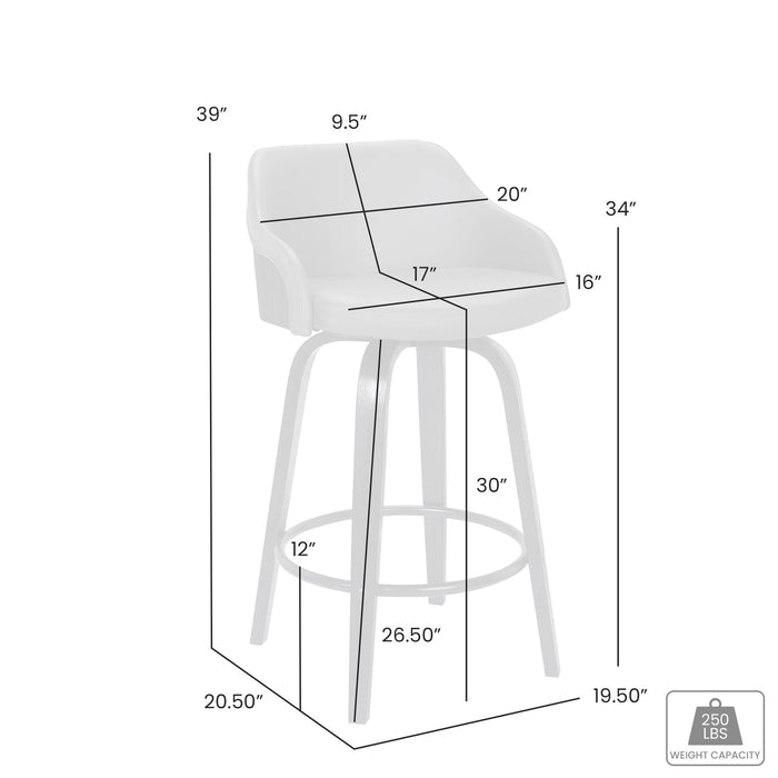Alec 30" Bar Height Swivel Brown Faux Leather and Walnut Wood Bar Stool