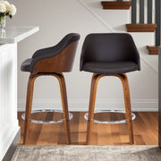 Alec 30" Bar Height Swivel Brown Faux Leather and Walnut Wood Bar Stool - Furniture City (CA)l