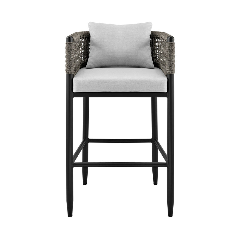 Alegria Outdoor Patio Counter Height Bar Stool in Aluminum with Gray Rope and Cushions - Furniture City (CA)l