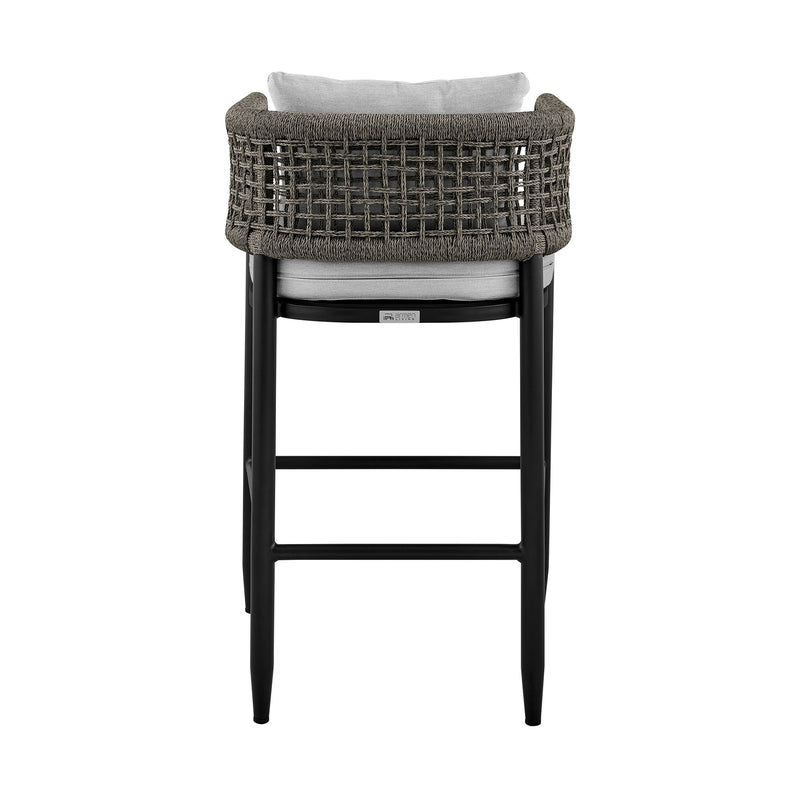 Alegria Outdoor Patio Counter Height Bar Stool in Aluminum with Gray Rope and Cushions - Furniture City (CA)l