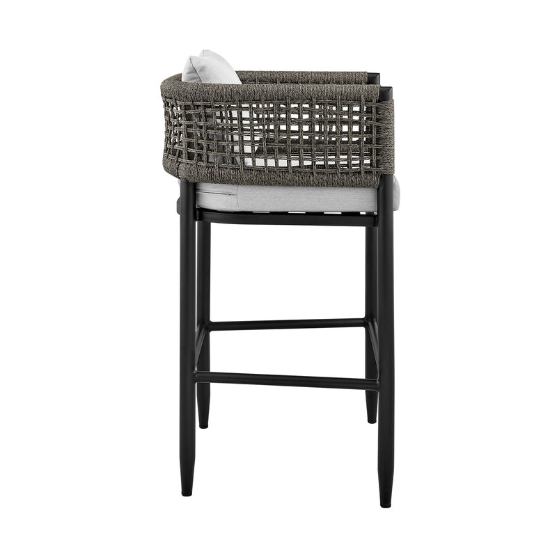 Alegria Outdoor Patio Bar Stool in Aluminum with Gray Rope and Cushions - Furniture City (CA)l