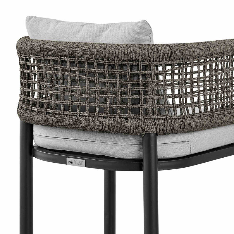 Alegria Outdoor Patio Bar Stool in Aluminum with Gray Rope and Cushions - Furniture City (CA)l
