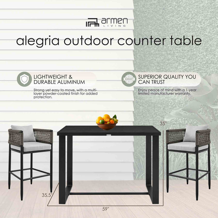 Alegria Outdoor Patio Counter Height Dining Table in Black Aluminum