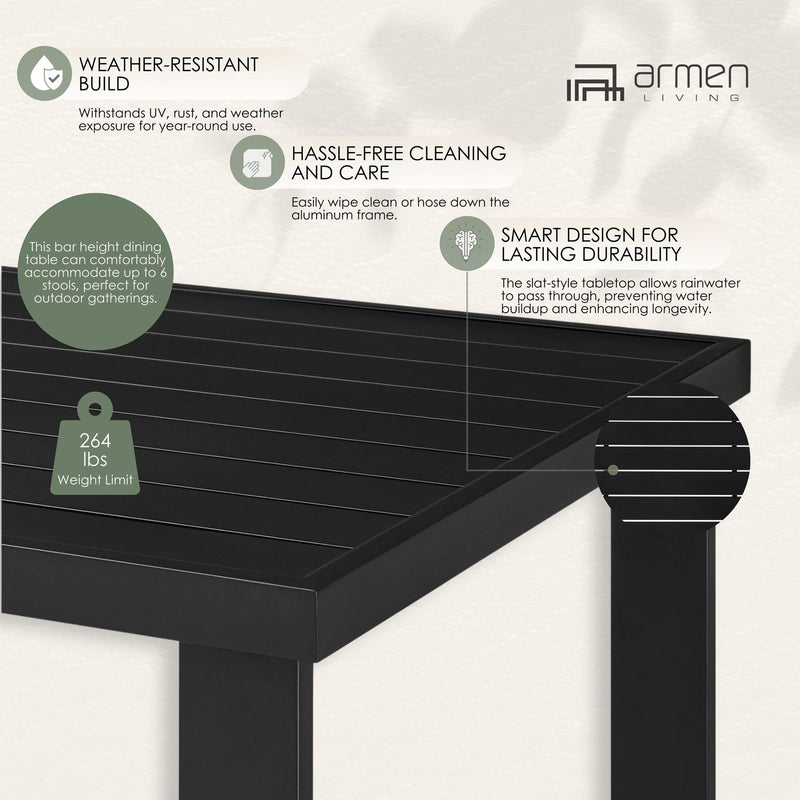 Alegria Outdoor Patio Counter Height Dining Table in Black Aluminum - Furniture City (CA)l