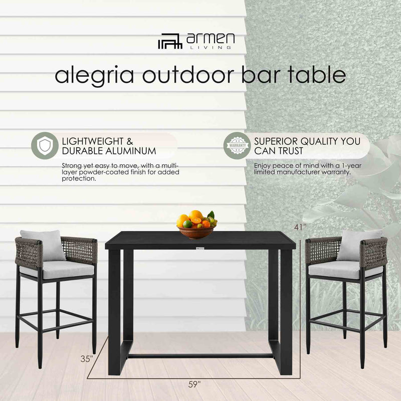 Alegria Outdoor Patio Bar Height Dining Table in Aluminum - Furniture City (CA)l