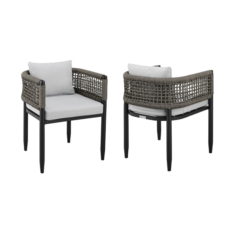 Alegria Outdoor Patio Dining Chair in Aluminum with Gray Rope and Cushions - Set of 2 - Furniture City (CA)l