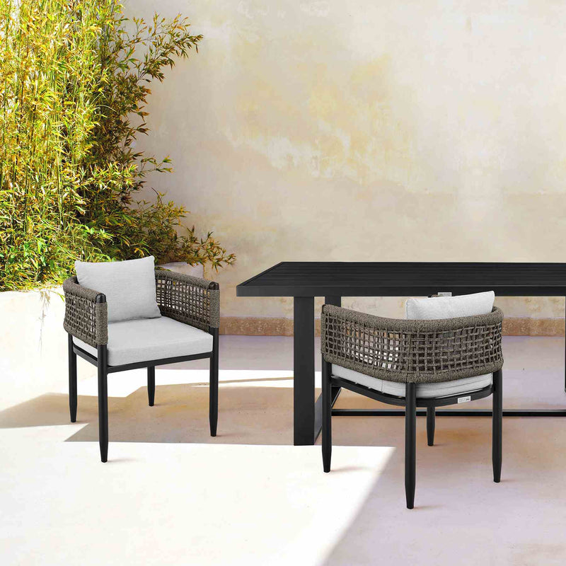 Alegria Outdoor Patio Dining Chair in Aluminum with Gray Rope and Cushions - Set of 2 - Furniture City (CA)l
