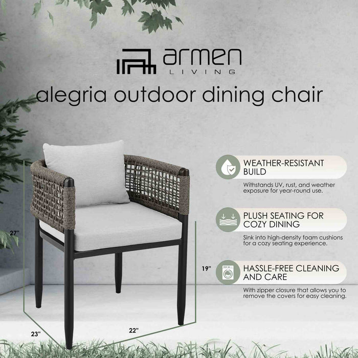 Alegria Outdoor Patio Dining Chair in Aluminum with Gray Rope and Cushions - Set of 2